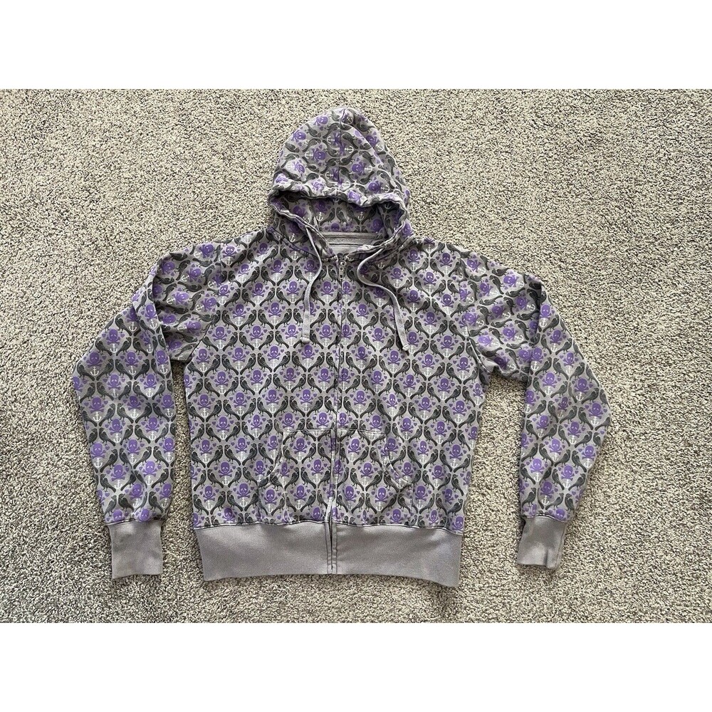 Y2K Loungefly Skull AOP Hoodie Sweatshirt 2000s Grunge Mall Goth Women’s Sz 2XL
